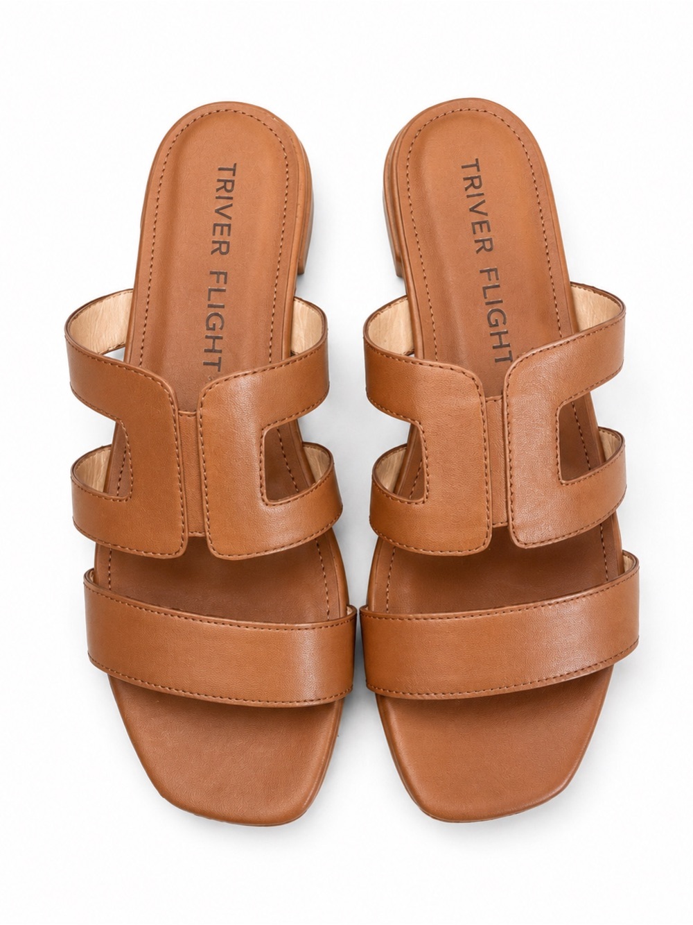 Triver Flight Godot Leather Slide Flat Sandals Cognac Brown EU 40 (US 9.5)